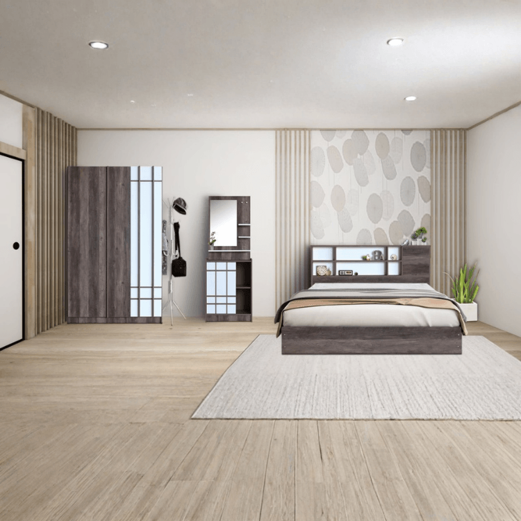 ชุดห้องนอน + ที่นอนสปริง 5 ฟุต WISDOM DESIGN FURNITURE รุ่น NANA-S สี มอคค่า/ขาว